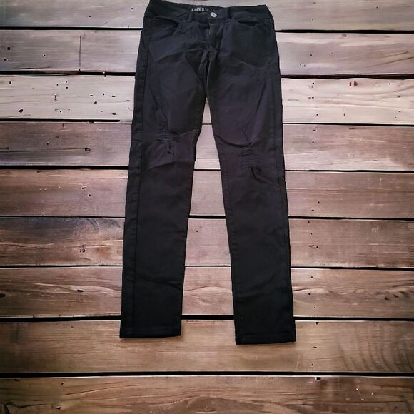 American Eagle Size 2 Jegging Super Stretch‎ X Jeans Medium Black Distressed - Picture 1 of 11